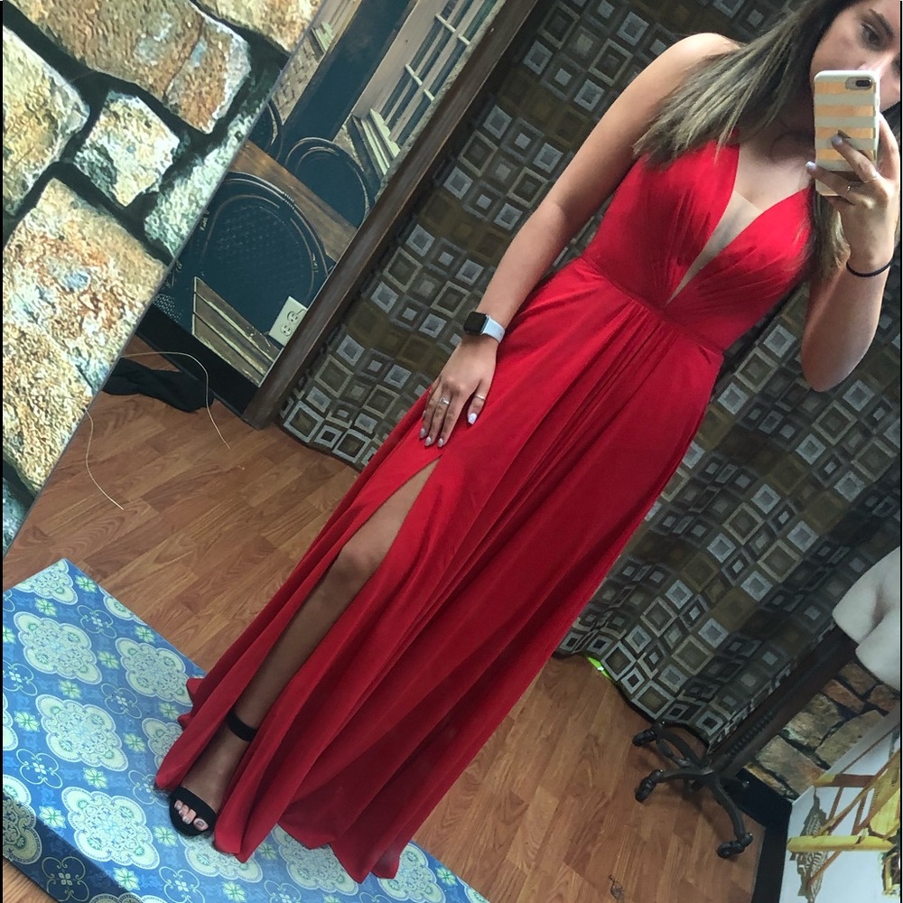 Faviana Low V-Neck Corset Back Dress